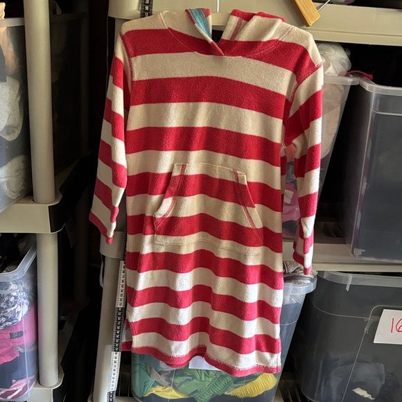 Boden pink and White Striped Kids' hooded Dress coverup - Picture 2 of 5